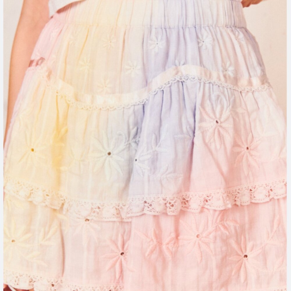 LoveShackFancy Tie Dye Tully Mini Skirt, Size Medium